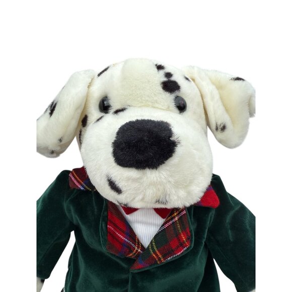 1996 Commonwealth Plush stuffed Dalmatian Xmas dog w/ green coat & red bow tie - Picture 6 of 16